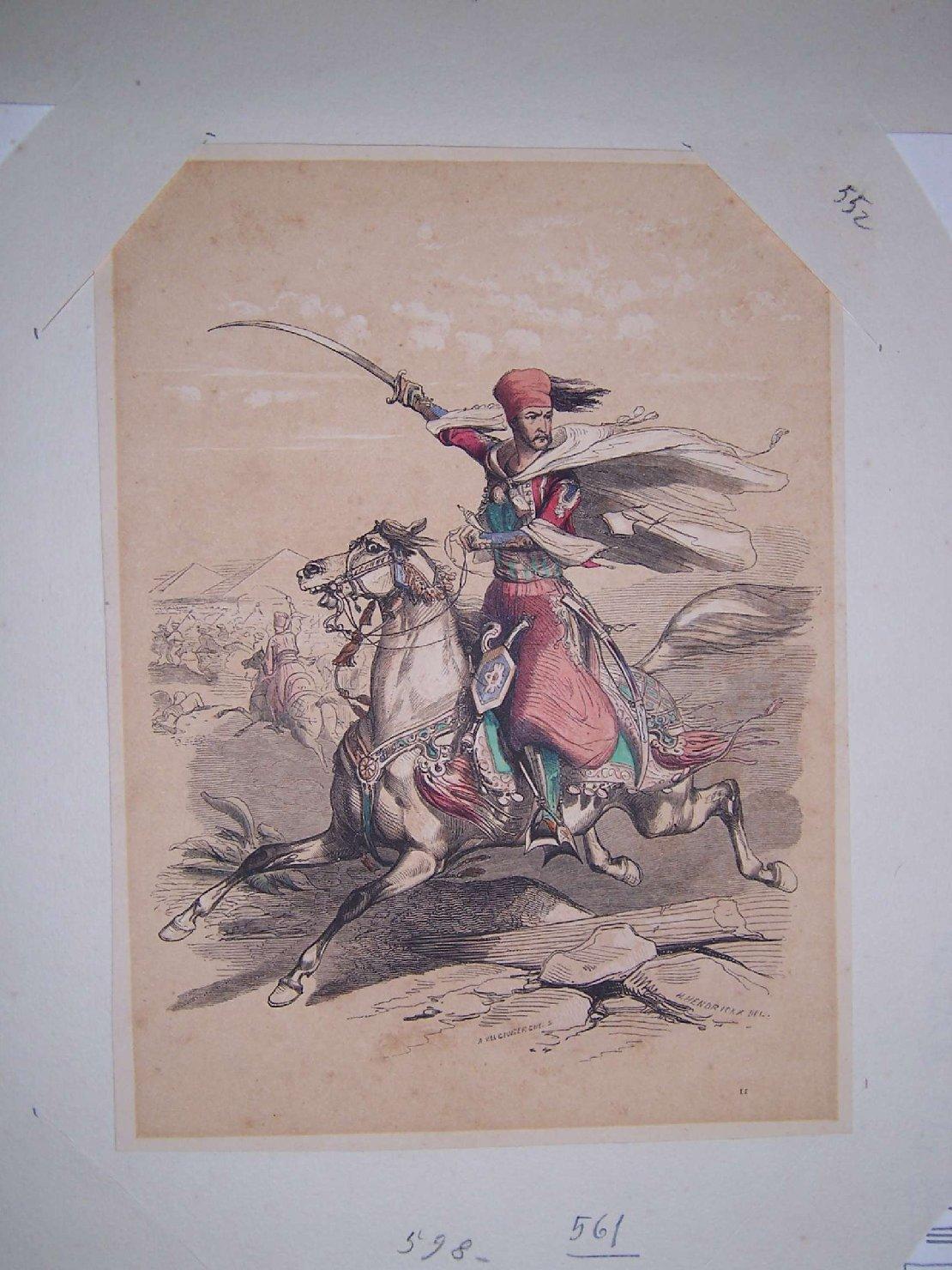 uomo a cavallo (stampa) di Hendrickx L. Henri, Van Gauberghe A (sec. XIX)