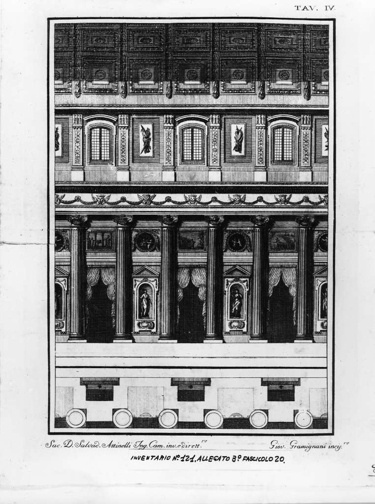 particolare di progetto architettonico (stampa) di Attinelli Salvatore, Gramignani Giovanni (sec. XVIII)