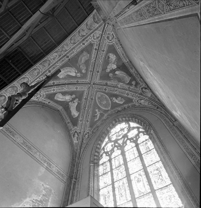 personaggi: San Francesco; San Benedetto; San basio, San Ludovico; Sant'Antonio;San Domenico; Sant'Agostino; (sottarco) apostoli. virtù: fede; speranza (dipinto) - ambito toscano (sec. XIV)