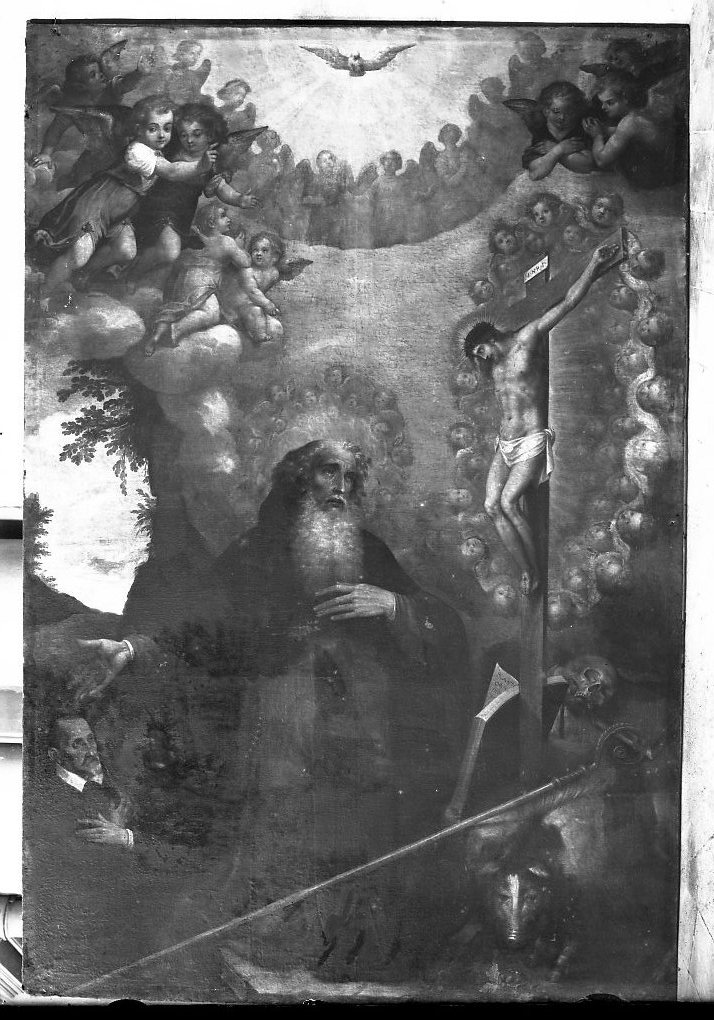 Sant'Antonio e crocifisso (dipinto, opera isolata) di Van de Kasteele Frans (sec. XVI)