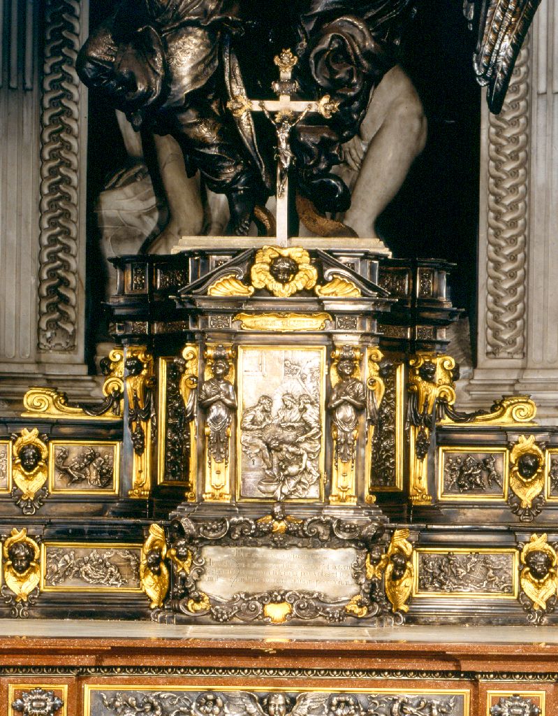 cena in Emmaus (tabernacolo) di Tamburini Sebastiano, Foggini Giovanni Battista (sec. XVII)