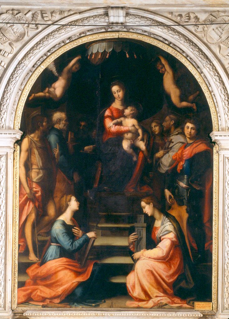 Madonna in trono e Santi (dipinto) di Sogliani Giovanni Antonio (sec. XVI)
