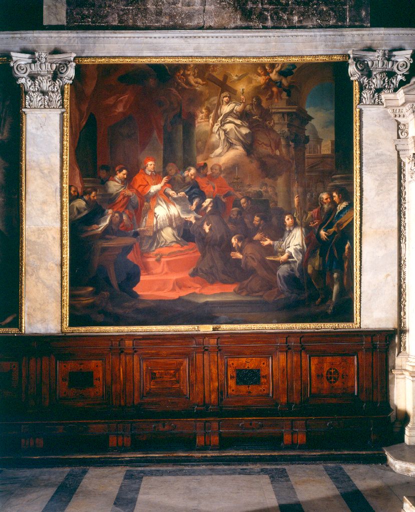 Il Beato Pietro Gambacorta riceve da papa Martino V l'approvazione della regola (dipinto) di Conca Sebastiano (sec. XVIII)