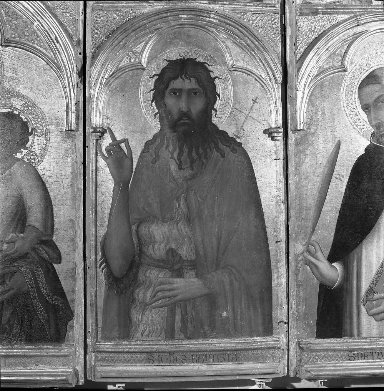 S. Giovanni Battista, Santi Paolo e Giacomo, profeta (scomparto di polittico) di Martini Simone (sec. XIV)