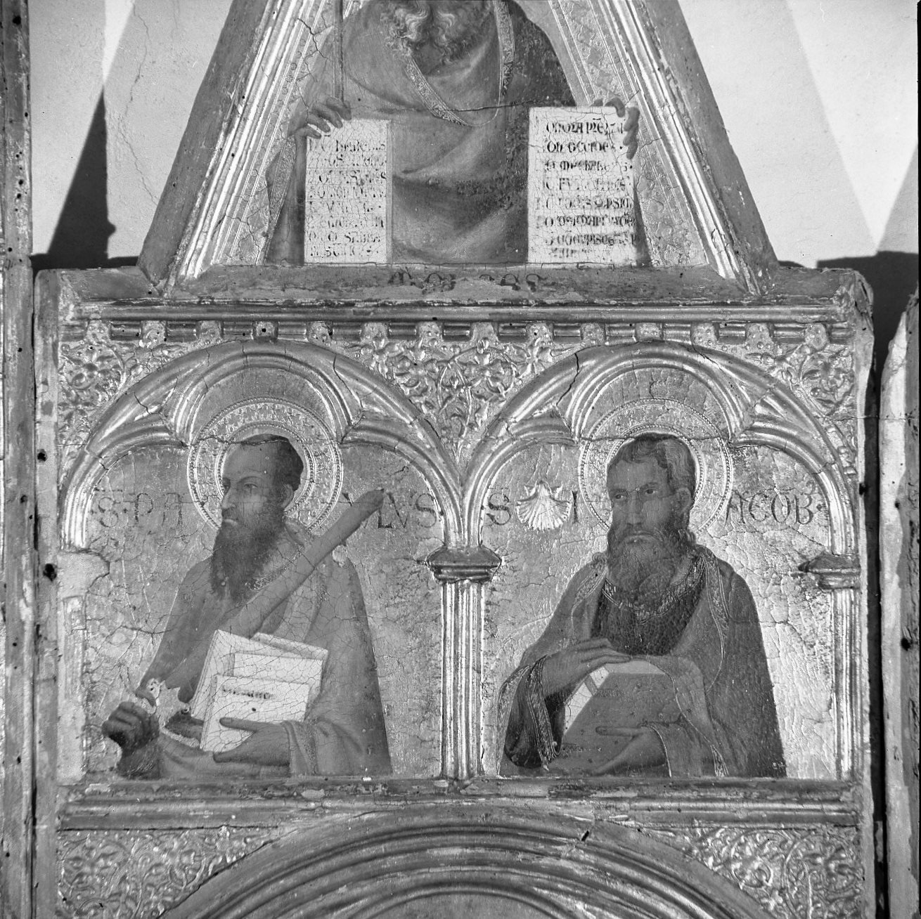 S. Giovanni Battista, Santi Paolo e Giacomo, profeta (scomparto di polittico) di Martini Simone (sec. XIV)