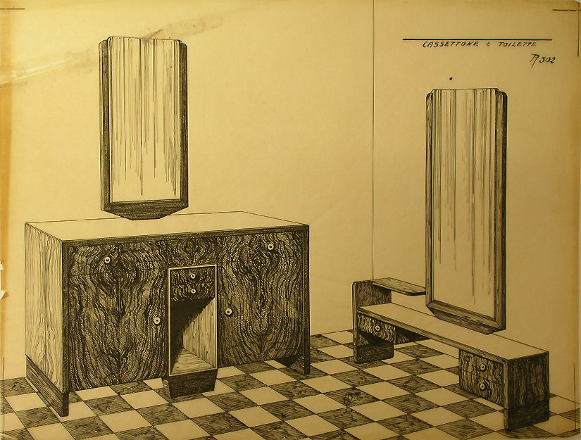 Cassettone e toilette, Cassettone e toilette (disegno, serie) - ambito pisano (sec. XX)