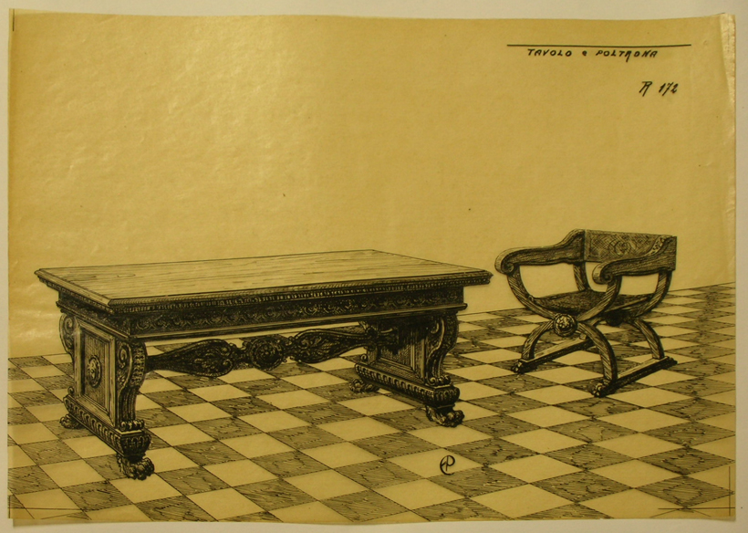 Tavolo e poltrona, Tavolo e poltrona (disegno, serie) - ambito pisano (secondo quarto sec. XX)