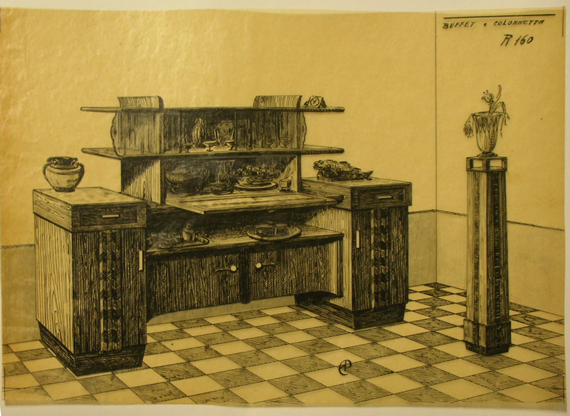 Buffet e colonnetta, Buffet e colonna porta-oggetti (disegno, serie) - ambito pisano (sec. XX)