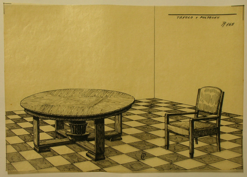 Tavolo e poltrona, Tavolo e poltrona (disegno, serie) - ambito pisano (sec. XX)