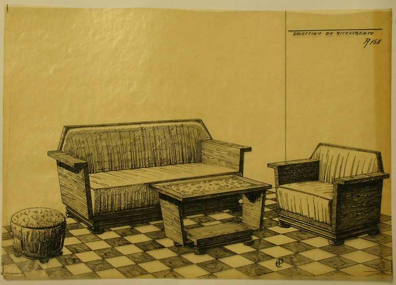 Salottino da ricevimento, Mobilia per salotto (disegno) - ambito pisano (sec. XX)