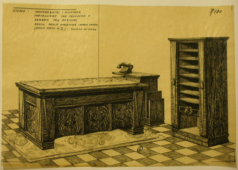 Studio, Mobilia per studio (disegno, serie) - ambito pisano (sec. XX)