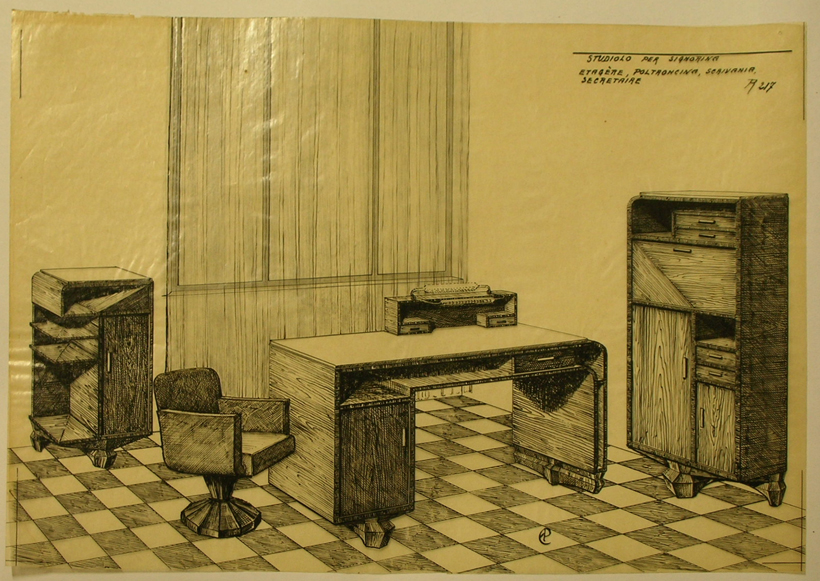 Studiolo per signorina, Mobilia per studio (disegno) - ambito pisano (sec. XX)