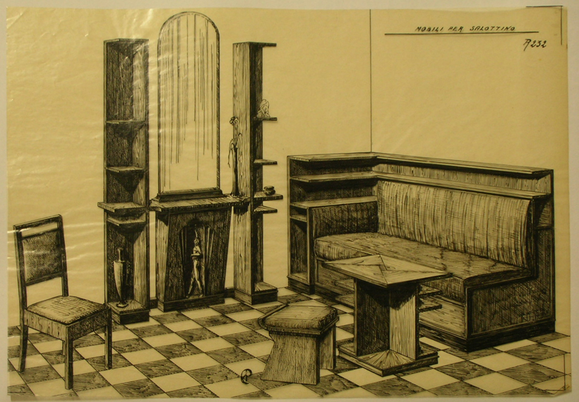Mobili per salottino, Mobilia per salotto (disegno) - ambito pisano (sec. XX)