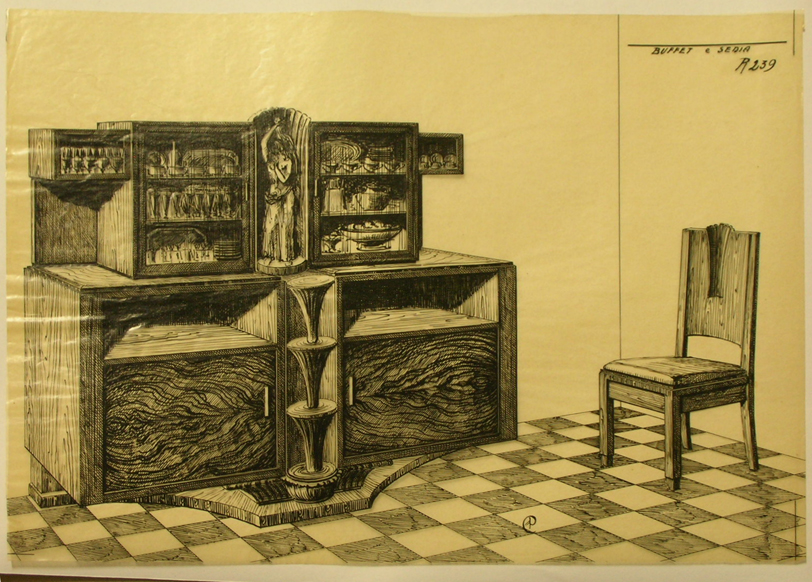 Buffet e sedia, Credenza e sedia (disegno, serie) - ambito pisano (sec. XX)