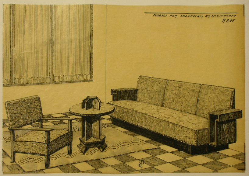 Mobili per salottino da ricevimento, Mobilia per salotto (disegno) - ambito pisano (sec. XX)