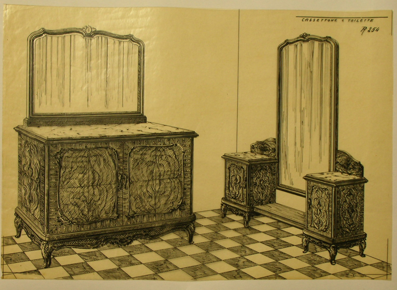 Cassettone e toilette, Cassettone e toilette (disegno, serie) - ambito pisano (sec. XX)