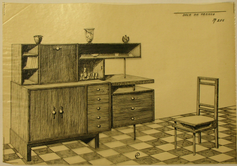 Sala da pranzo, Credenza e sedia (disegno, serie) - ambito pisano (sec. XX)