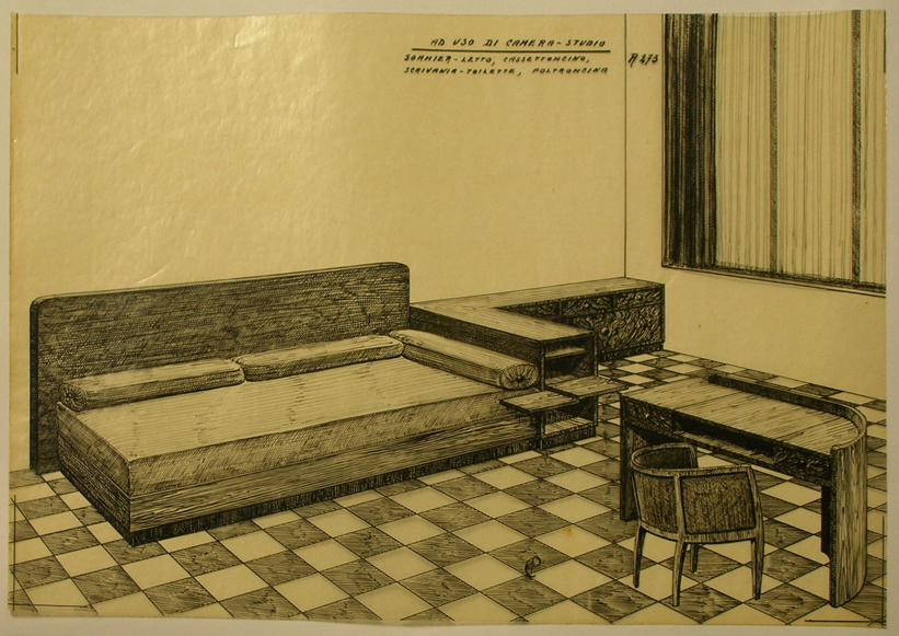 Ad uso di camera-studio, Mobilia per camera da letto (disegno) - ambito pisano (sec. XX)