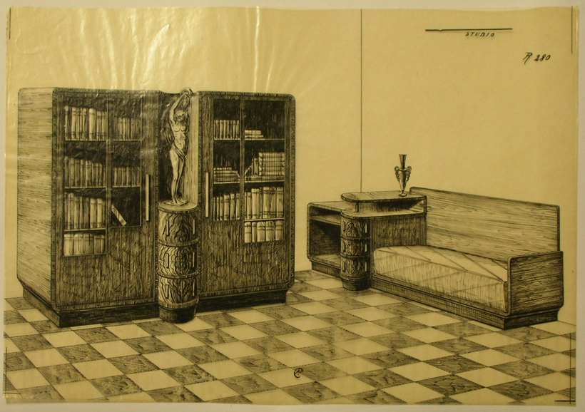 Studio, Mobilia per studio (disegno, serie) - ambito pisano (sec. XX)