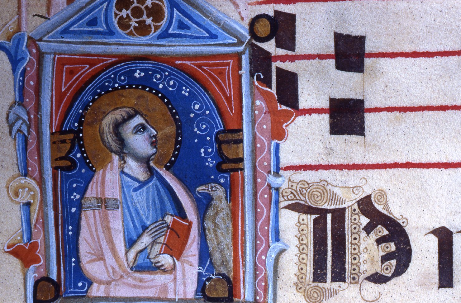 San Giovanni Evangelista (miniatura, elemento d'insieme) - manifattura toscana (prima metà sec. XIV)