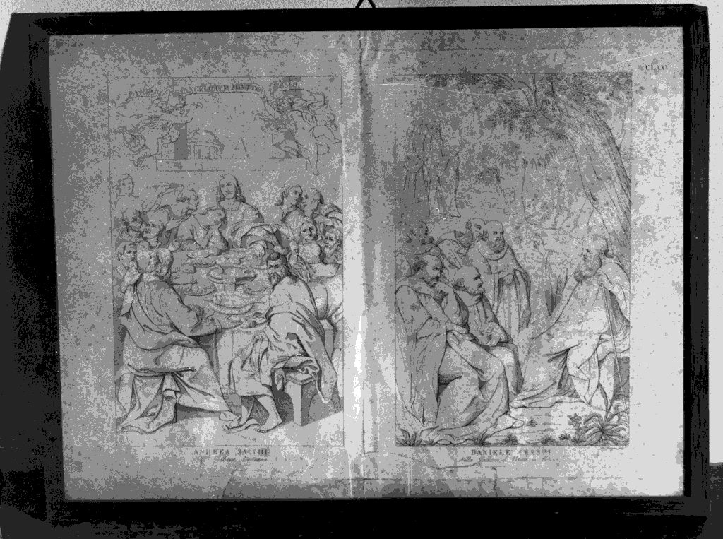 A sinistra un Cenacolo/ a destra la visione di S. Romualdo, ultima cena (stampa) di De Vegni Leonardo Massimiliano (inizio sec. XIX)