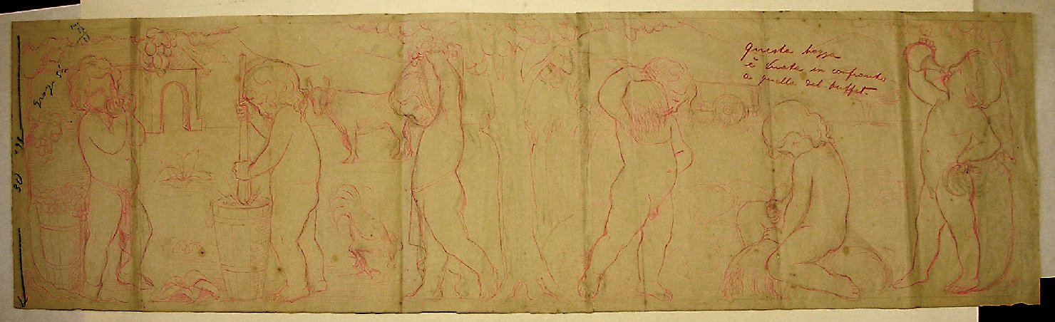 motivo decorativo con putti (disegno, opera isolata) - ambito pisano (prima metà sec. XX)