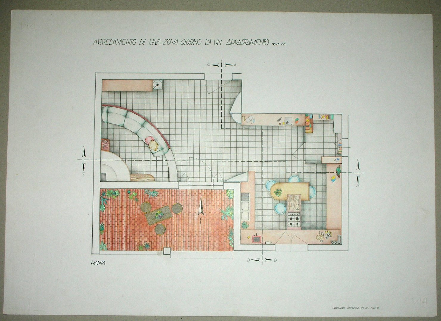 Arredamento di una zona giorno di un appartamento, Progettazione di interni (disegno, serie) - ambito pisano (sec. XX)