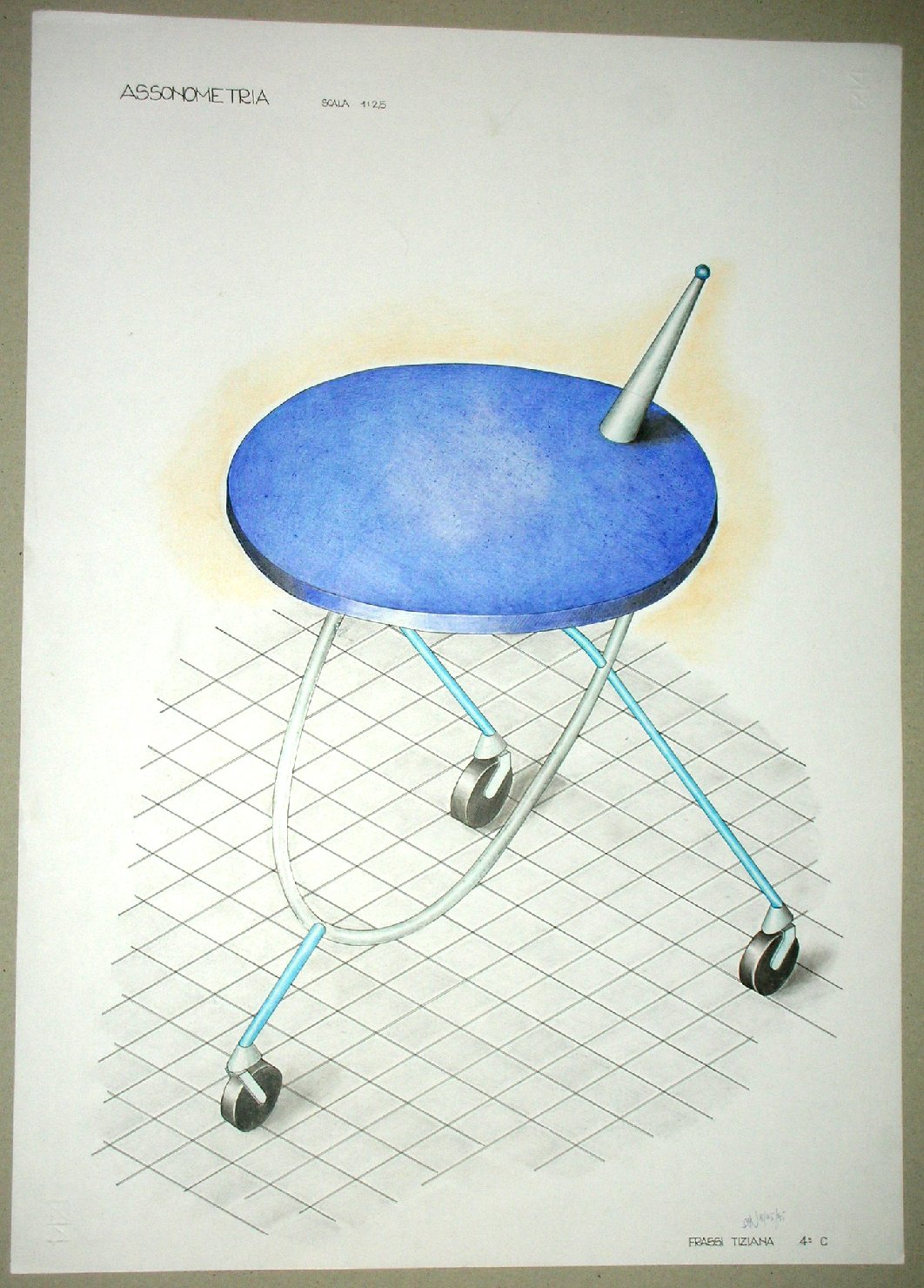 Studio geometrico di un oggetto: carrello porta vivande (disegno, serie) - ambito pisano (sec. XX)