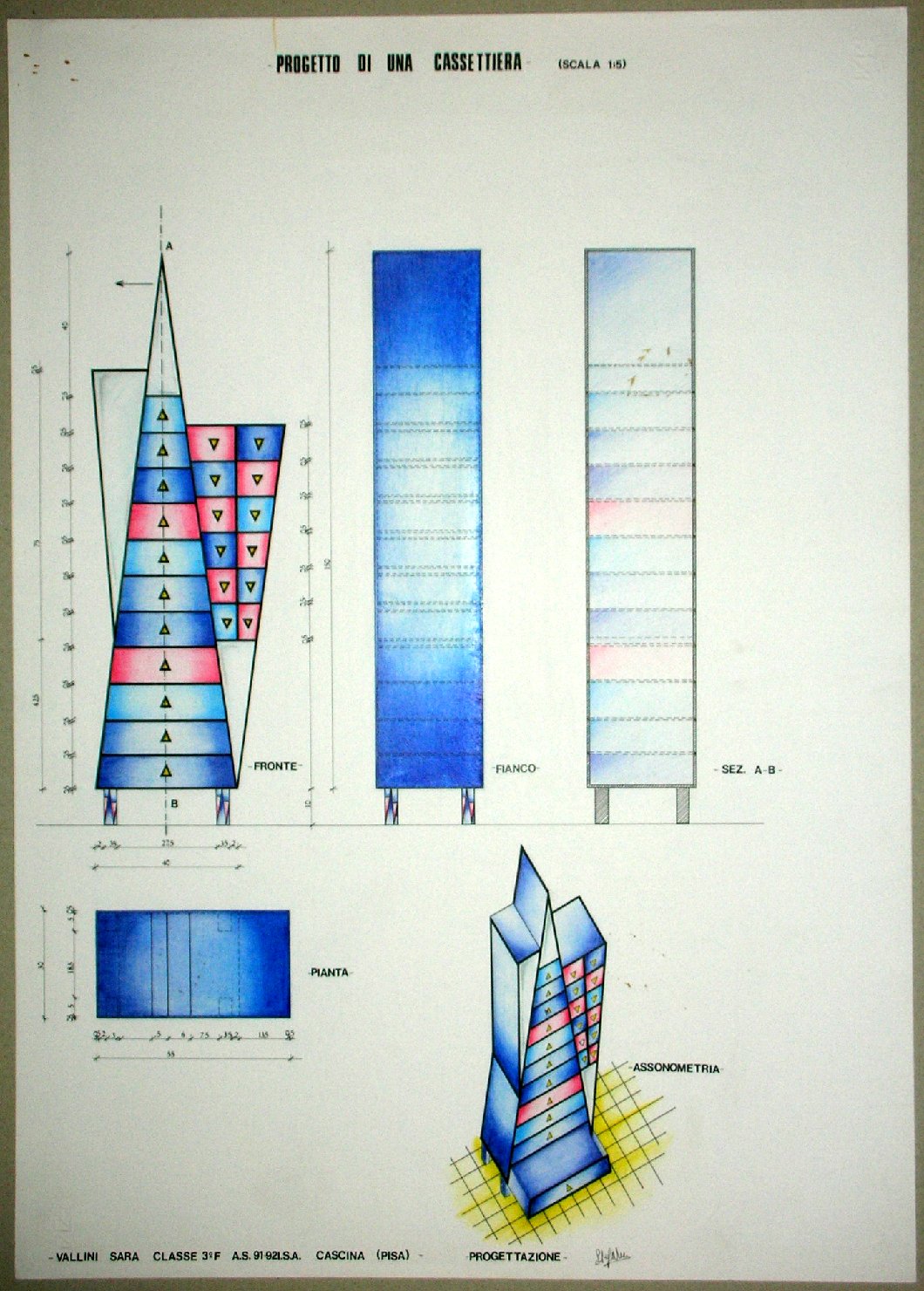 Progetto di una cassettiera, Progettazione di mobilia (disegno) - ambito pisano (sec. XX)
