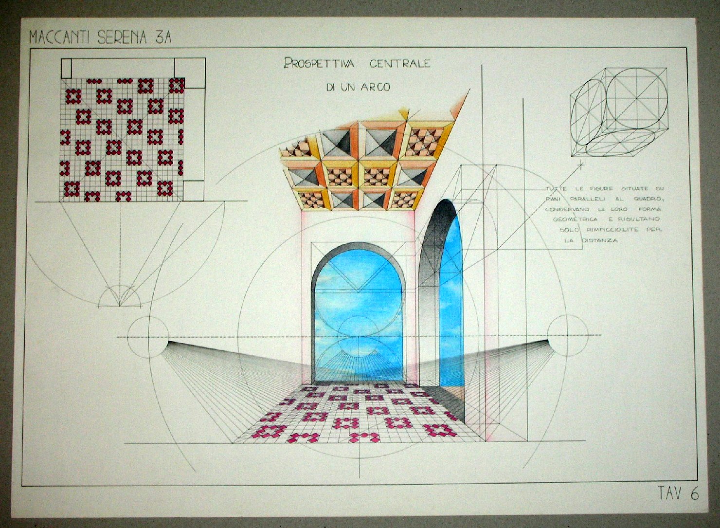 Prospettiva centrale di un arco, Studio prospettico di una costruzione architettonica (disegno) - ambito pisano (fine/inizio secc. XX/ XXI)