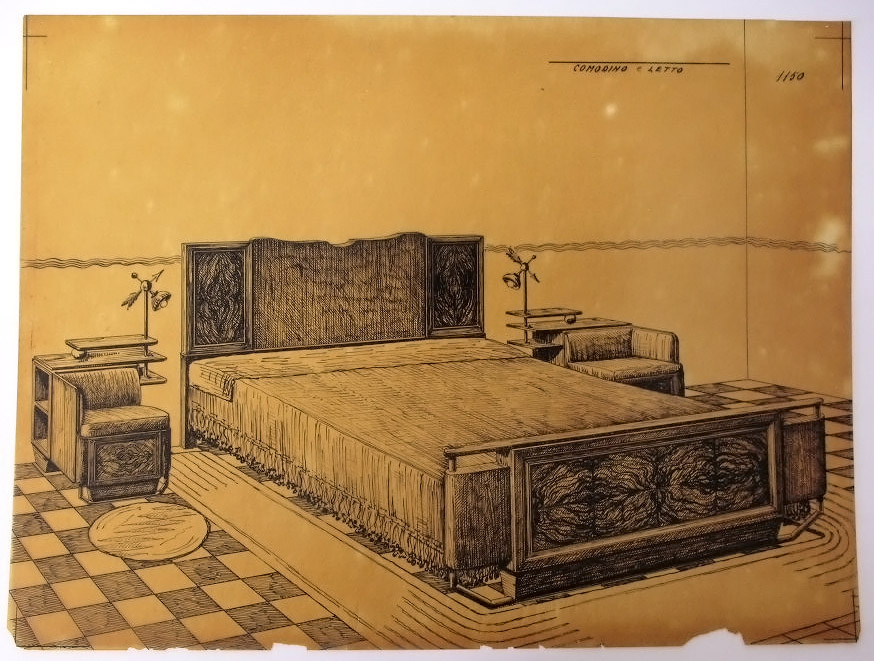 Progetto di interni: camera da letto (disegno) - ambito pisano (sec. XX)