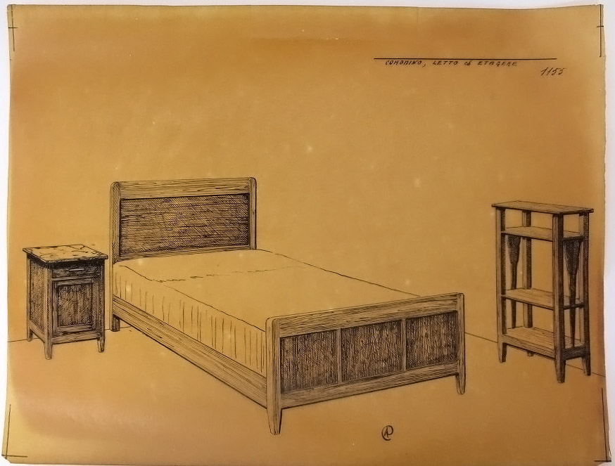 Progetto di interni: camera da letto (disegno) - ambito pisano (sec. XX)