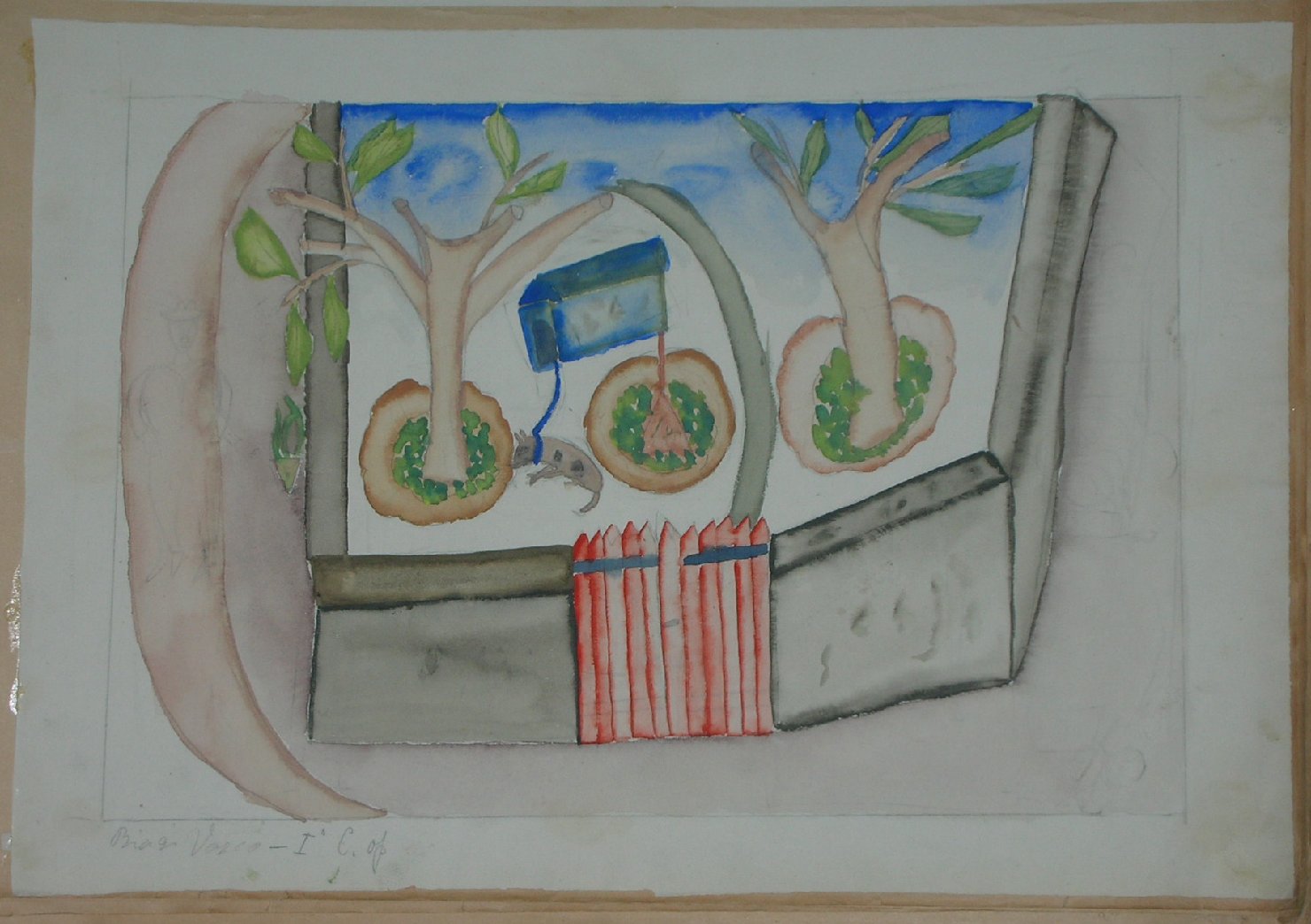 giardino con cane (disegno, opera isolata) - ambito pisano (sec. XX)