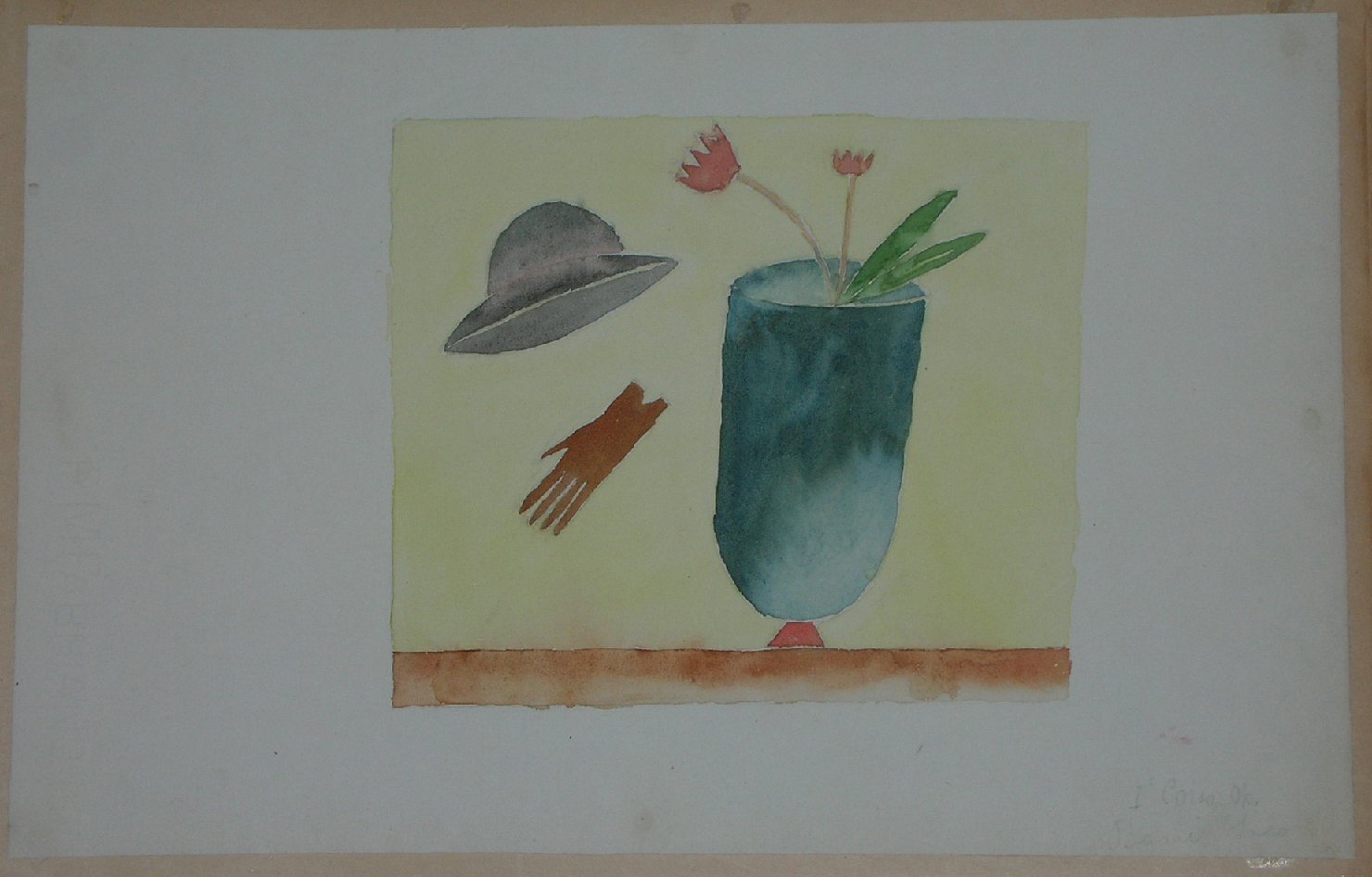 composizione con vaso di fiori, guanto e cappello (disegno, opera isolata) - ambito pisano (sec. XX)
