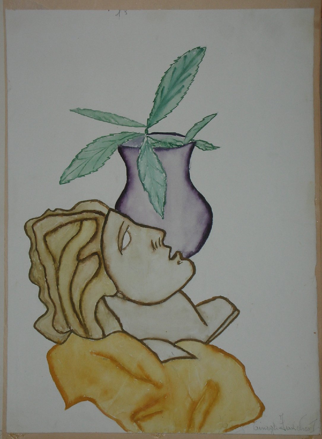 natura morta con testa scolpita (disegno, opera isolata) - ambito pisano (sec. XX)