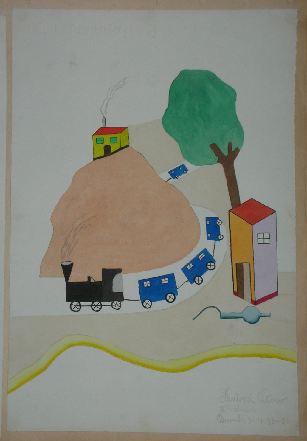 scena campestre con ferrovia (disegno, opera isolata) - ambito pisano (sec. XX)