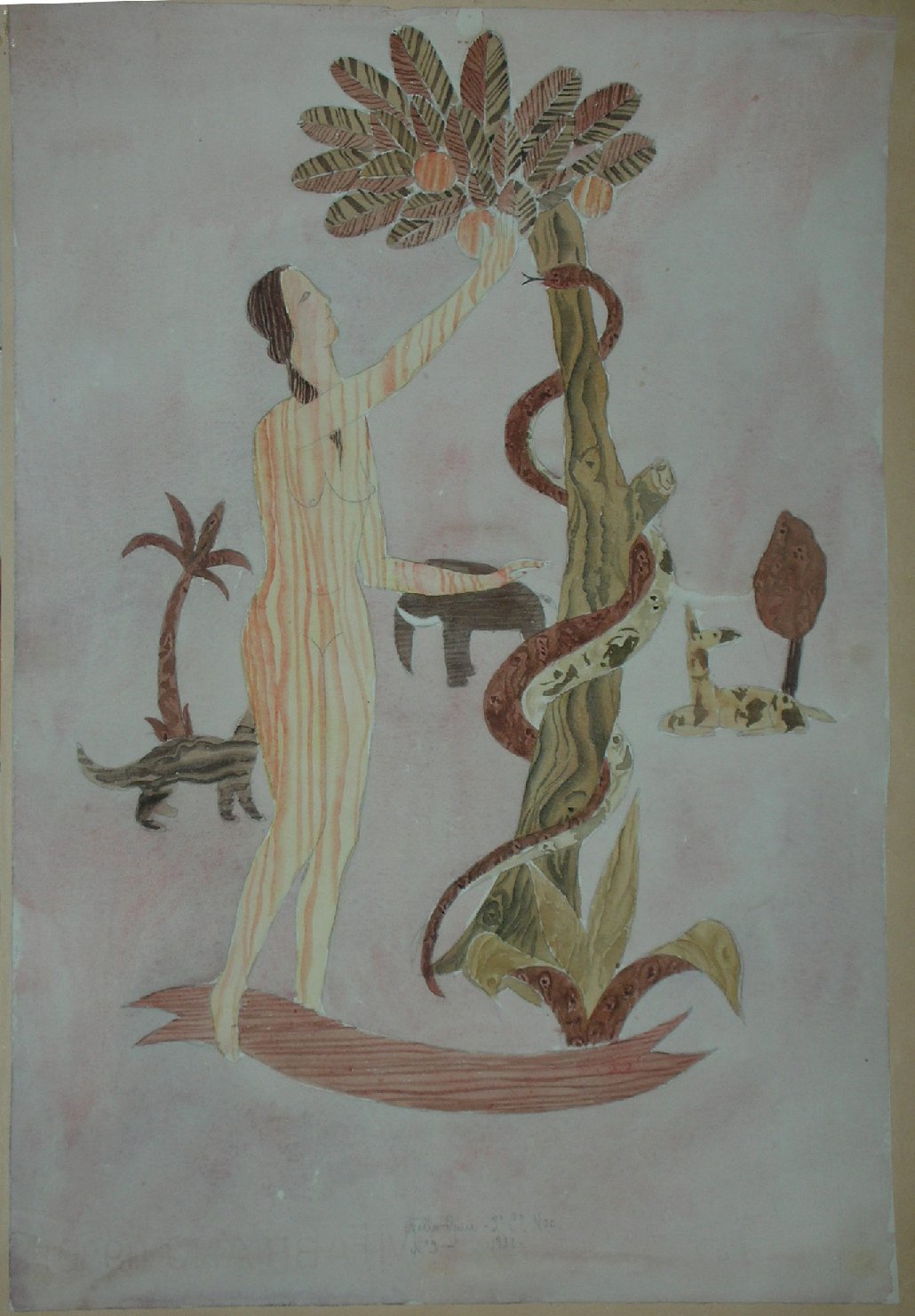 peccato originale riprodotto a tarsia lignea (disegno, opera isolata) - ambito pisano (sec. XX)