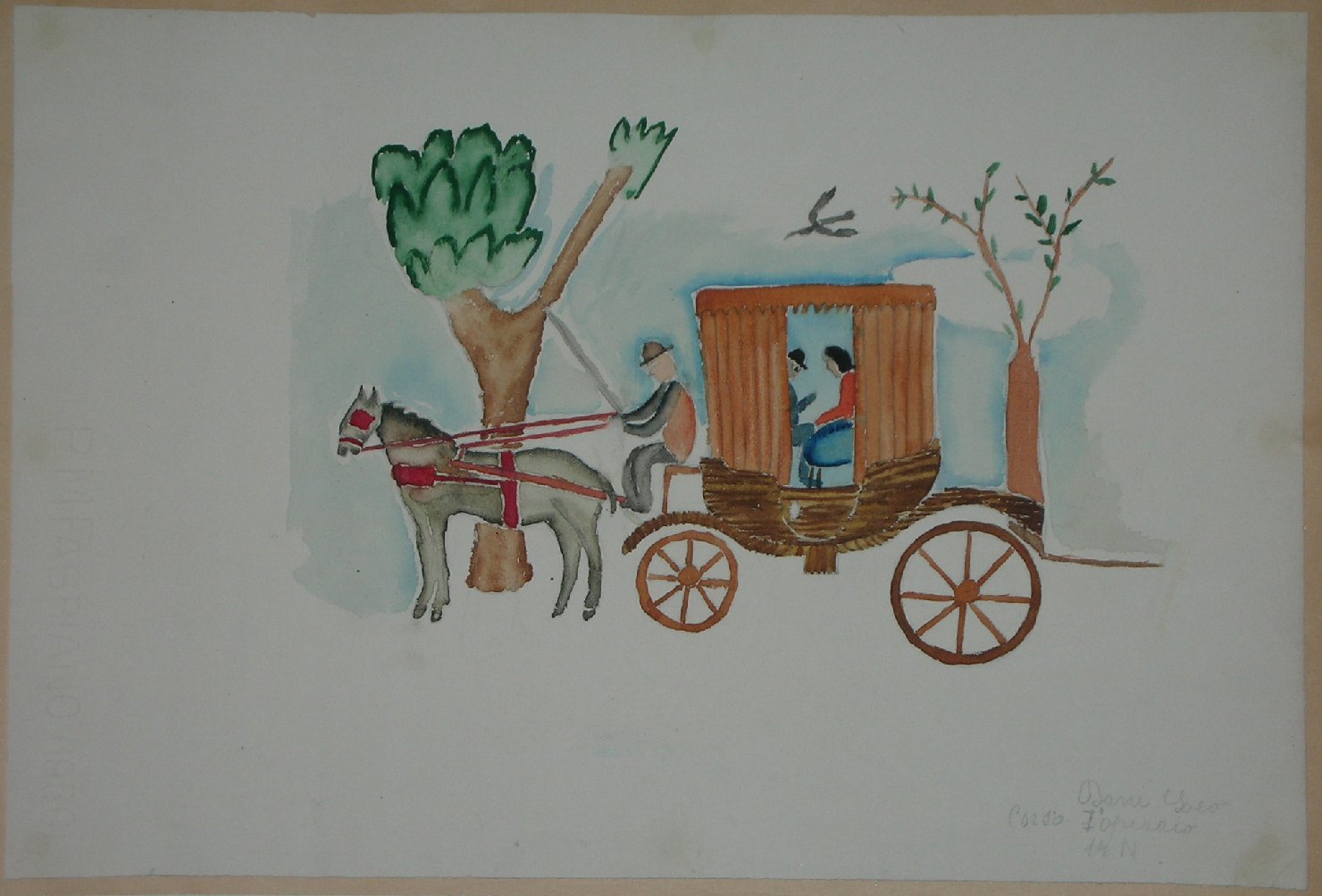 carrozza con passeggeri (disegno, opera isolata) - ambito pisano (sec. XX)