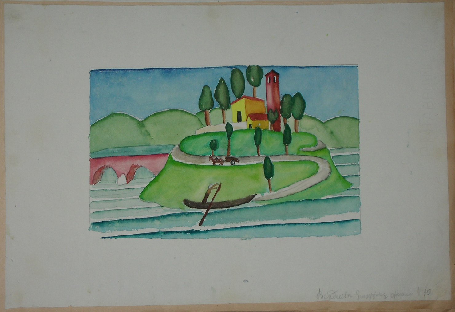 Paesaggio campestre con isola (disegno, opera isolata) - ambito pisano (sec. XX)