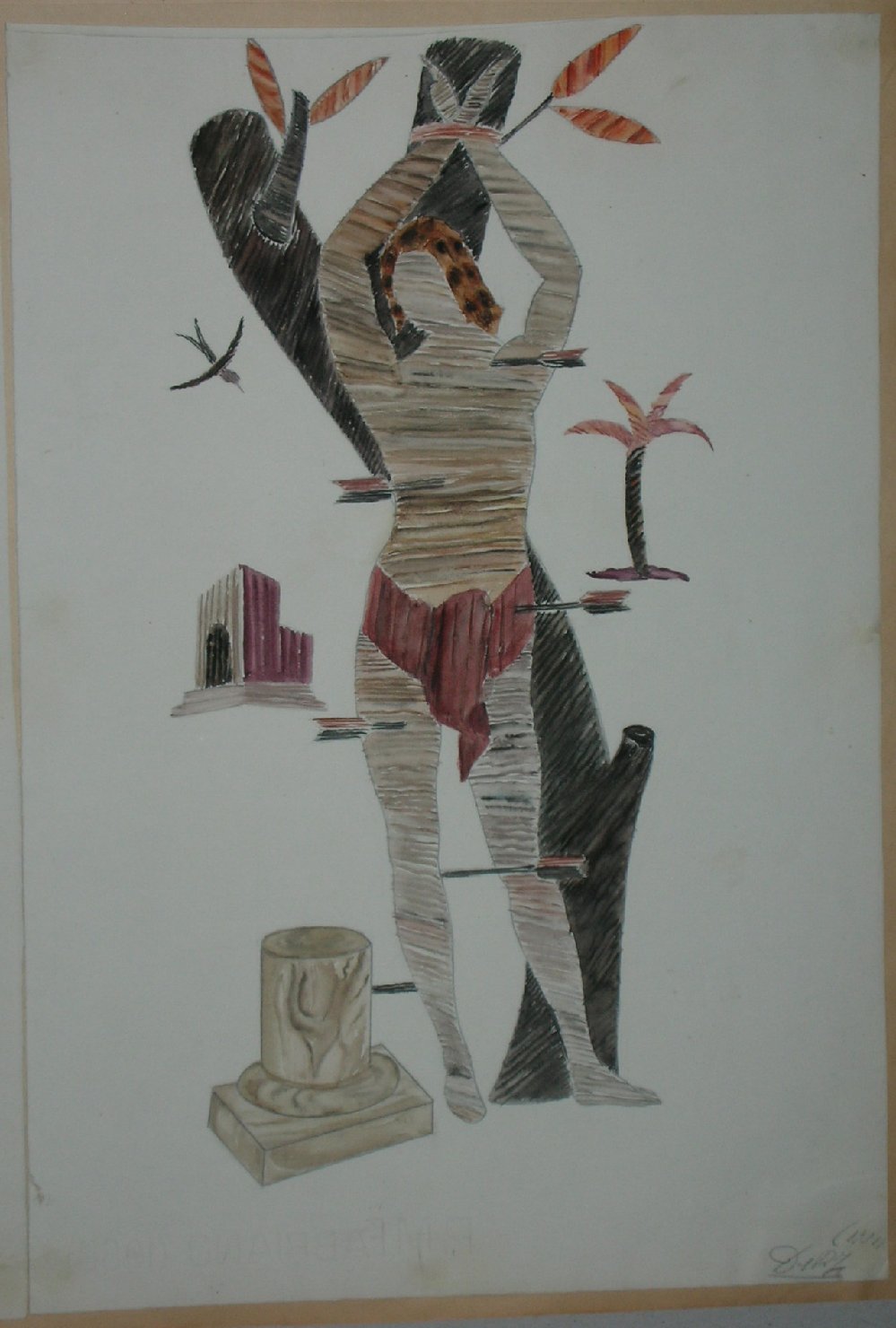 martirio di San Sebastiano riprodotto a tarsia lignea (disegno, opera isolata) - ambito pisano (sec. XX)