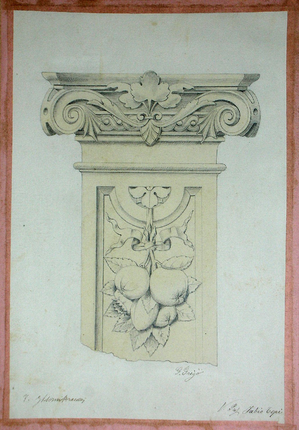 Studio di calco in gesso raffigurante colonnetta decorata (disegno) - ambito pisano (secc. XIX/ XX)