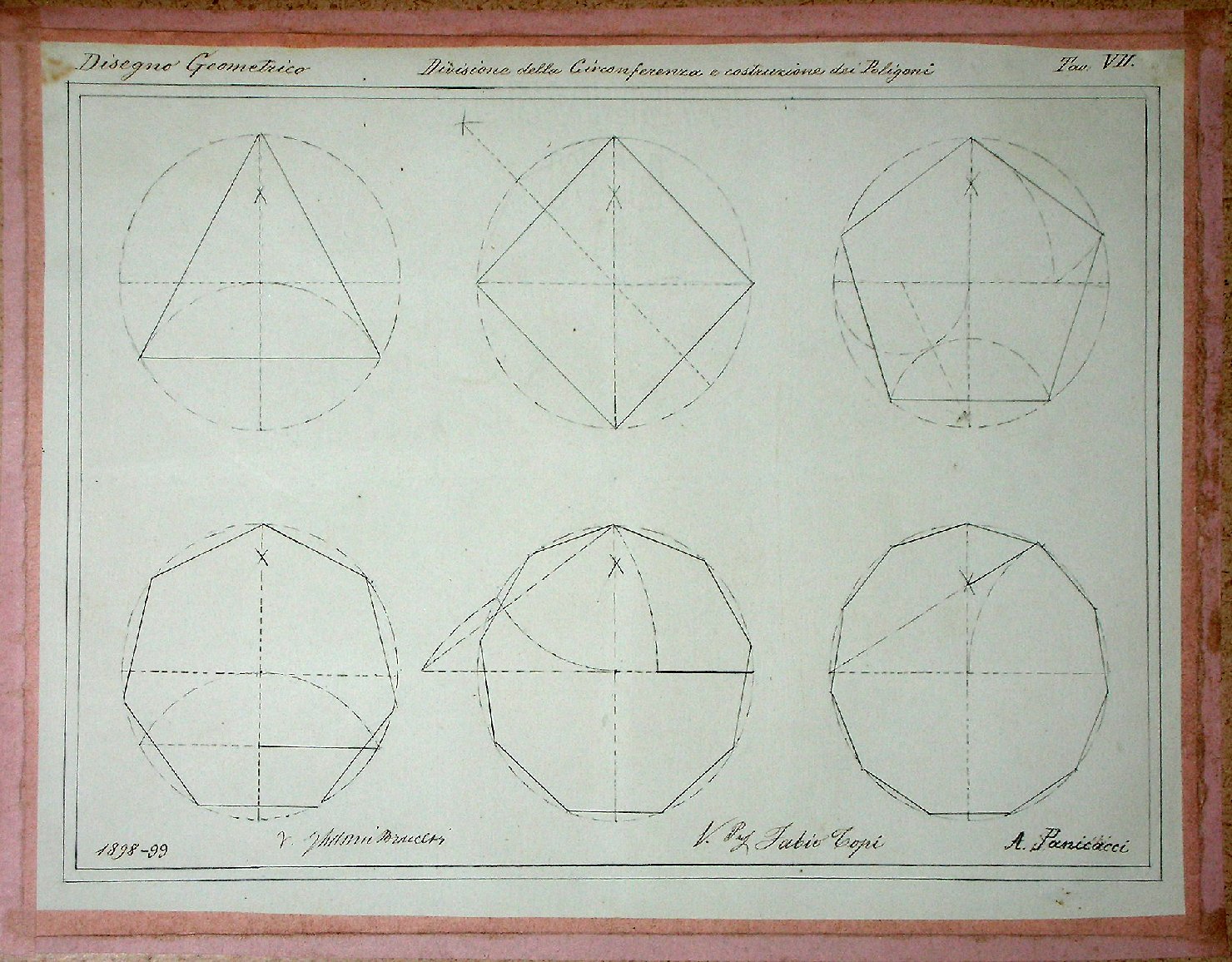 Divisione della circonferenza e costruzione dei poligoni, Studio geometrico (disegno) - ambito pisano (sec. XIX)