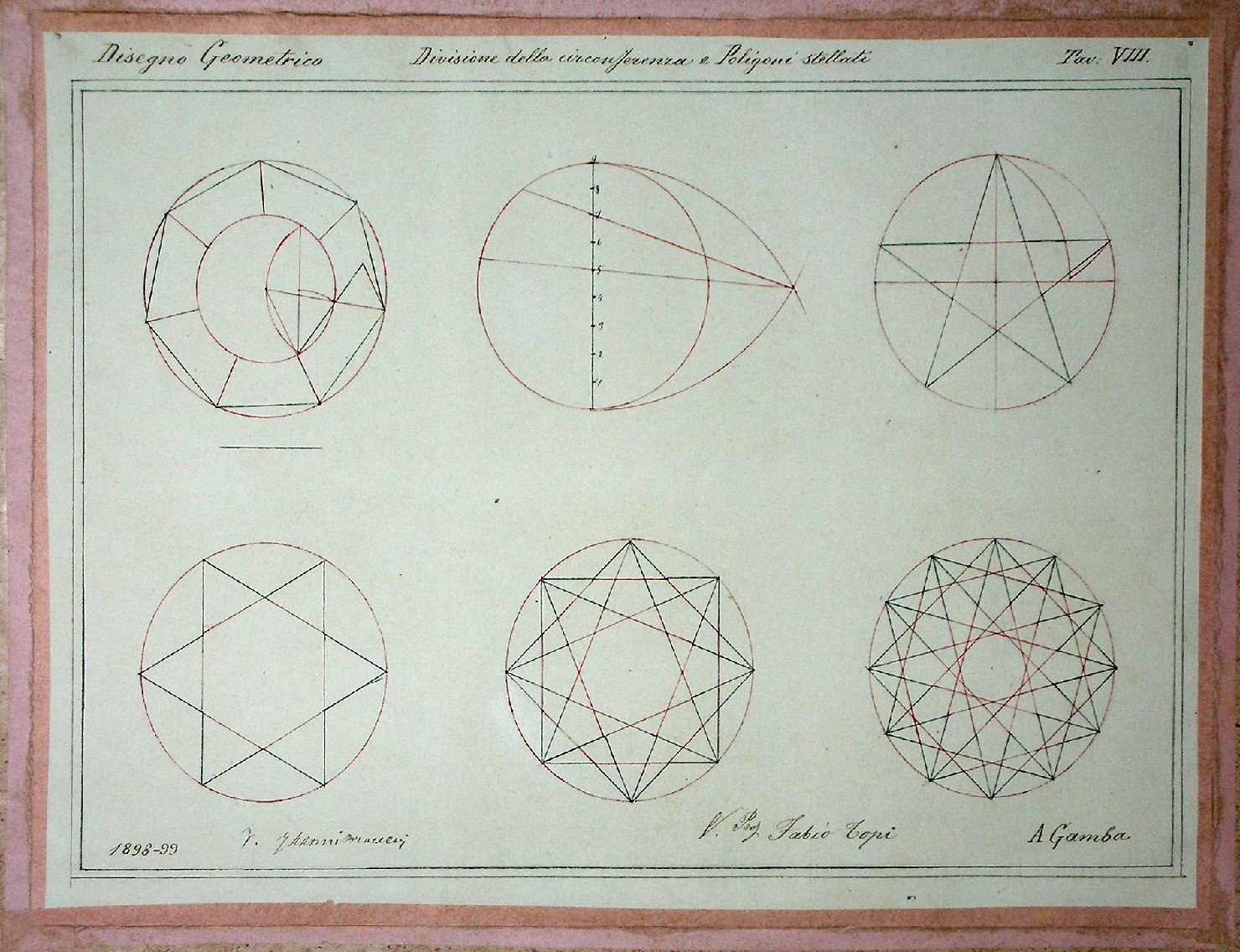 Divisione della circonferenza e poligoni stellati, Studio geometrico (disegno) - ambito pisano (sec. XIX)