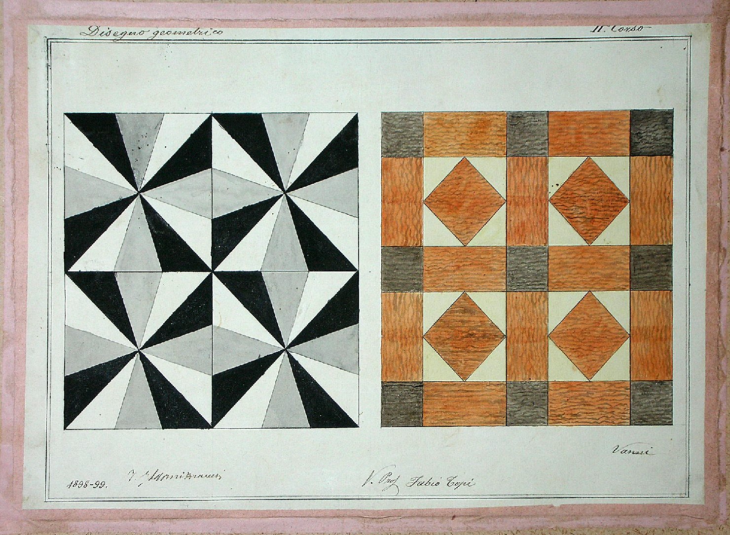 Studio di motivi decorativi geometrici a intarsio (disegno) - ambito pisano (sec. XIX)