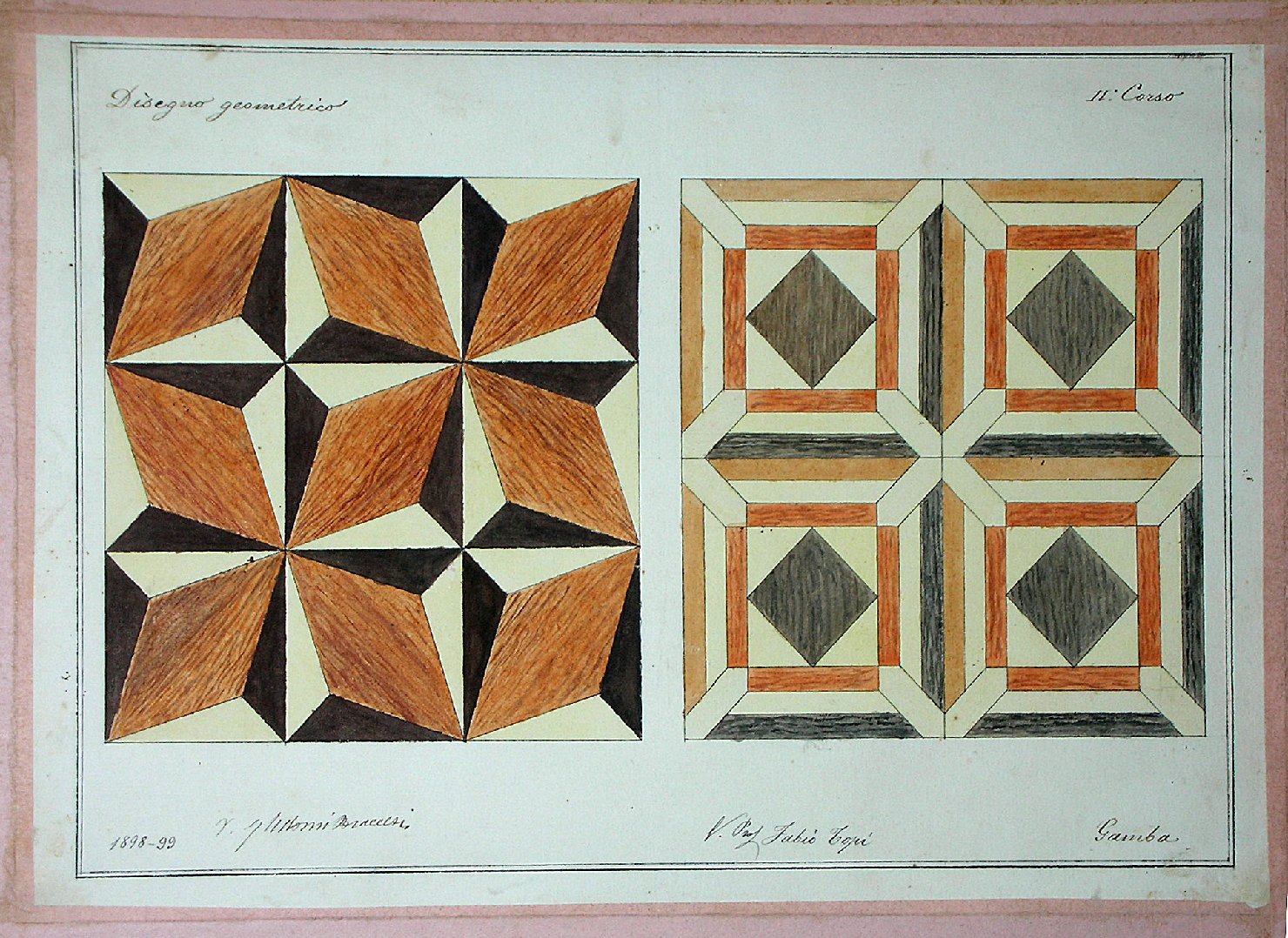 Studio di motivi decorativi geometrici a intarsio (disegno) - ambito pisano (sec. XIX)