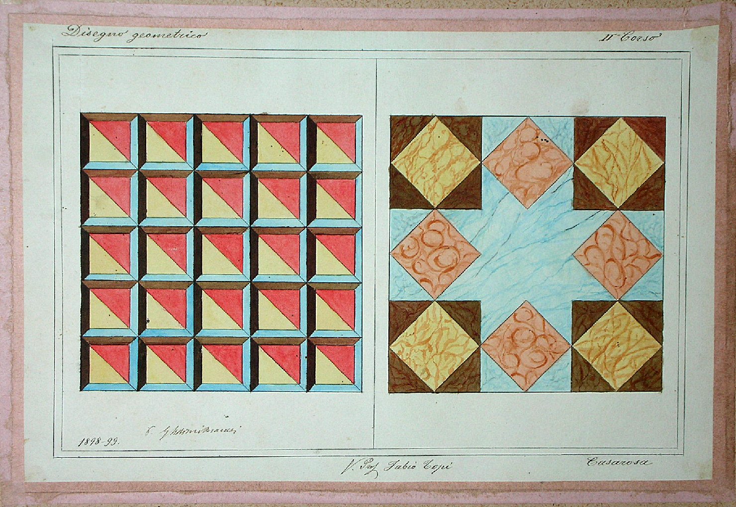 Studio di motivi decorativi geometrici a intarsio (disegno) - ambito pisano (sec. XIX)