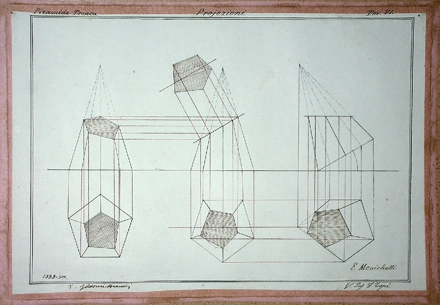 Proiezioni: Piramide Tronca, Studio geometrico (disegno) - ambito pisano (secc. XIX/ XX)
