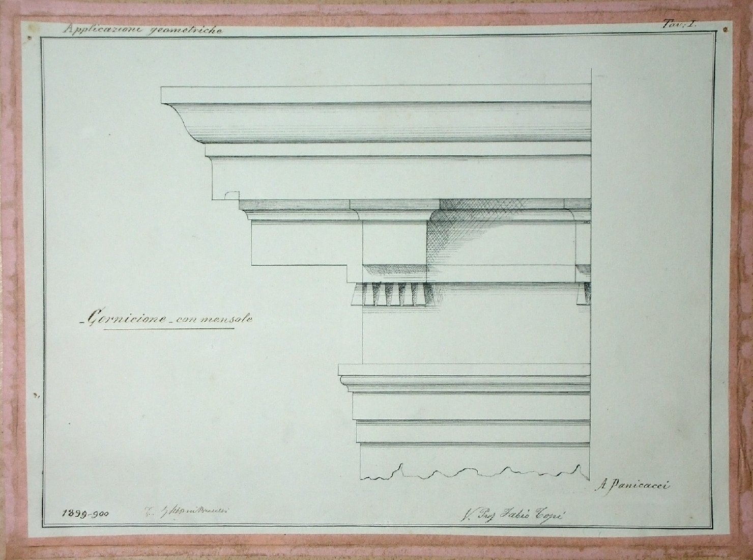 Cornicione con mensole, Studio geometrico di mensole (disegno) - ambito pisano (secc. XIX/ XX)