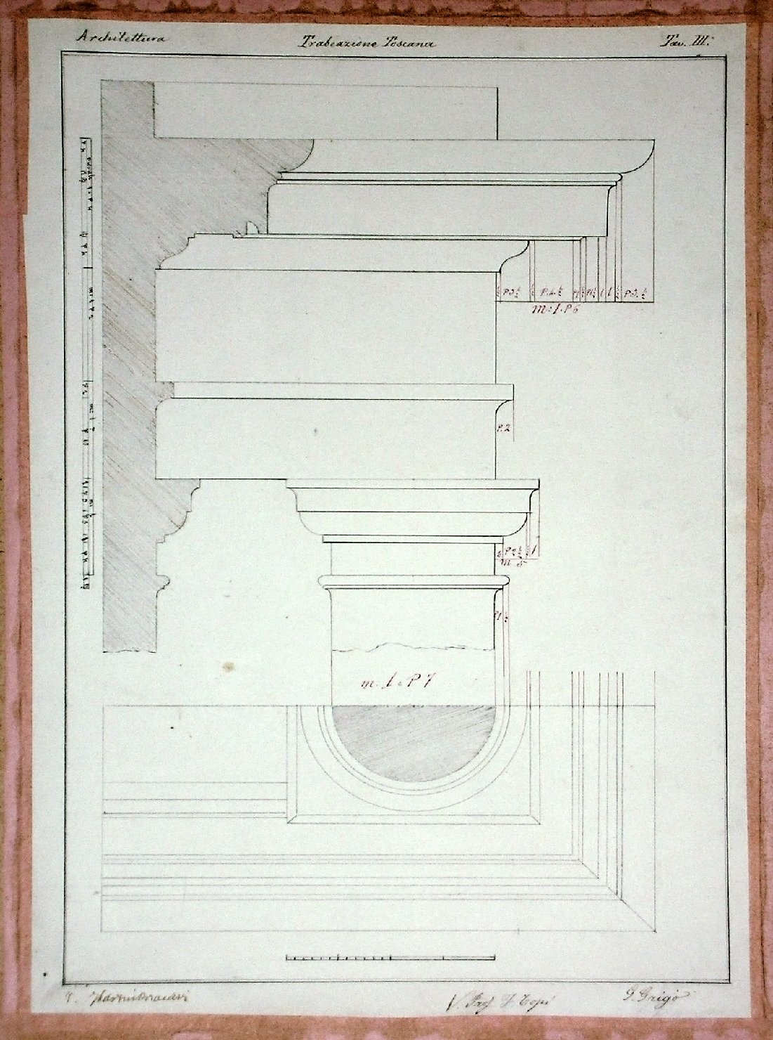 Trabeazione Toscana, Studio geometrico (disegno) - ambito pisano (sec. XX)