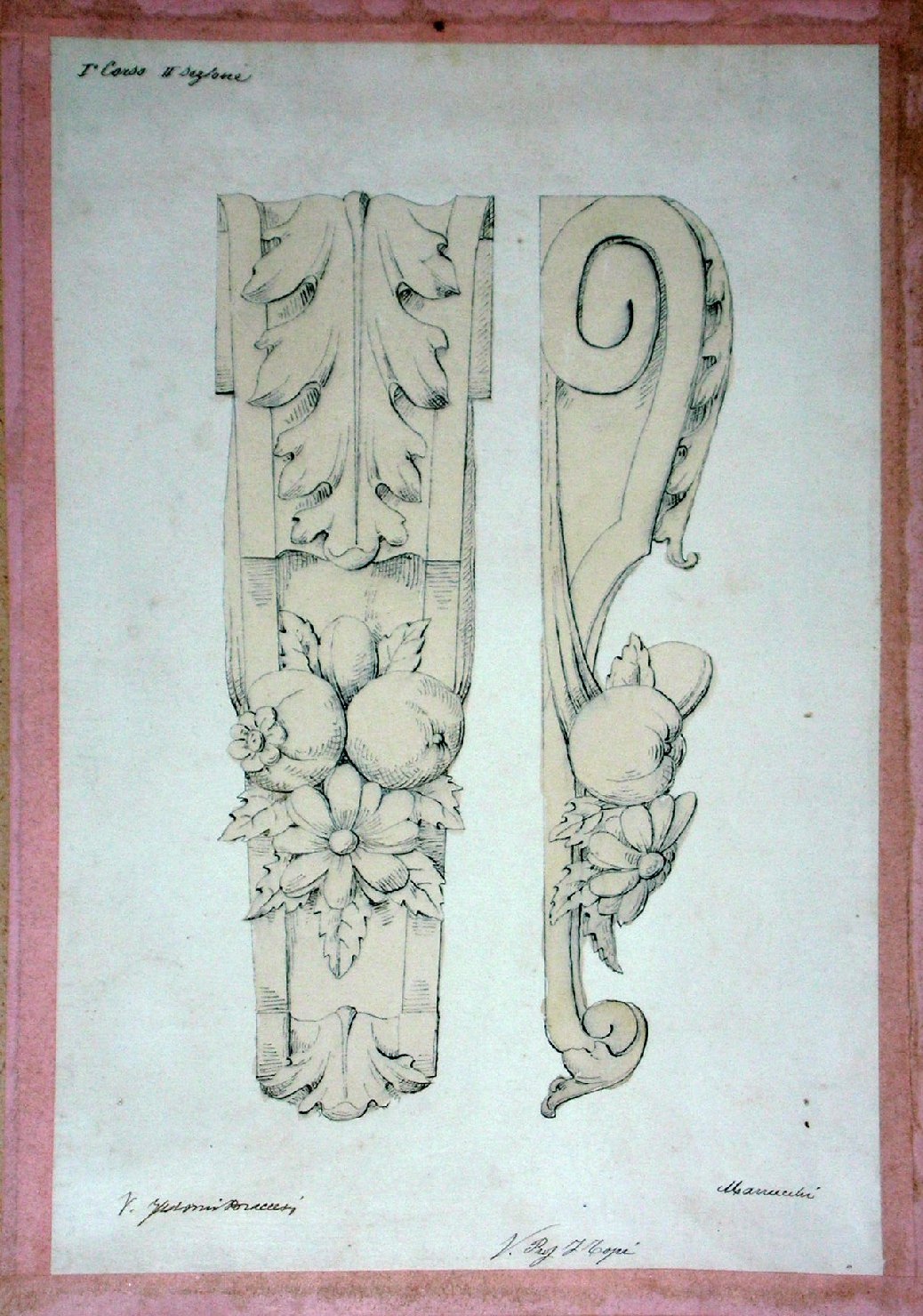 Frammento ornamentale di mobile (disegno) - ambito pisano (secc. XIX/ XX)